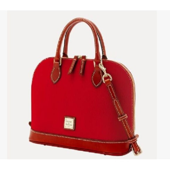 Dooney & Bourke Pebble Grain Zip Zip Satchel Wine Red Leather Bag NWT - Picture 2 of 6